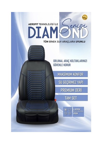 Aldysm Tata Telcoline Lüx Full Deri Oto Koltuk Kılıfı Ön Arka Takım (Exclusive) Siyah Mavi fiyatları