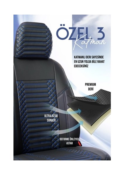 Aldysm Tata Telcoline Lüx Full Deri Oto Koltuk Kılıfı Ön Arka Takım (Exclusive) Siyah Mavi fırsatları