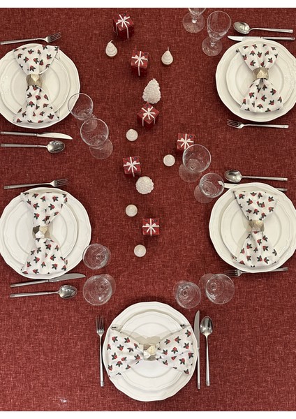 Keten Efektli Yılbaşı Masa Örtüsü Seti