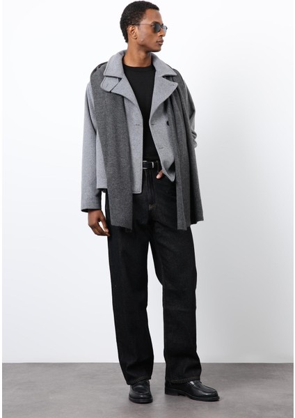 Gri Kruvaze Kapama Kısa Erkek Kaban