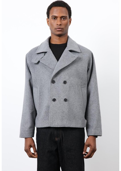 Gri Kruvaze Kapama Kısa Erkek Kaban fırsatları