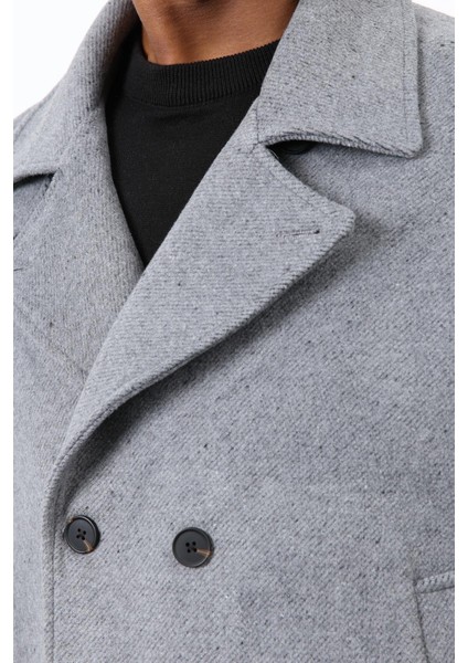 Gri Kruvaze Kapama Kısa Erkek Kaban