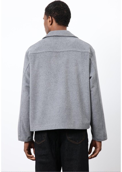 Gri Kruvaze Kapama Kısa Erkek Kaban