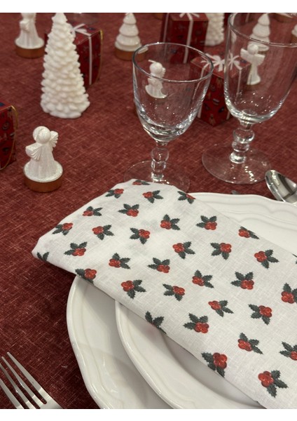 Keten Efektli Yılbaşı Masa Örtüsü Seti fırsatları