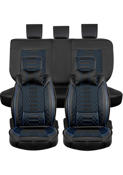 Aldysm Dacia Sandero Yeni Kasa Lüx Deri Oto Koltuk Kılıfı Ön Arka Takım (Royal) Siyah Mavi