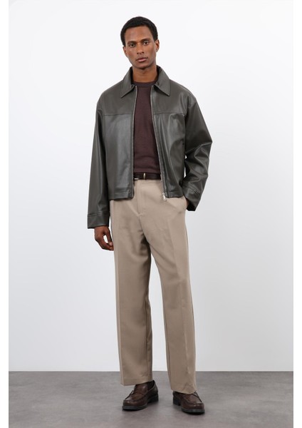 Haki Relax Fit Erkek Deri Mont fiyatları