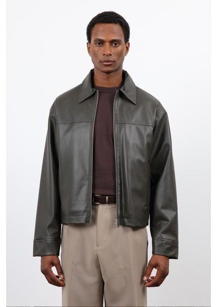 Haki Relax Fit Erkek Deri Mont modelleri