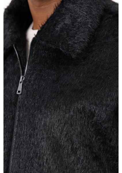 Siyah Yumuşak Dokulu Erkek Mont