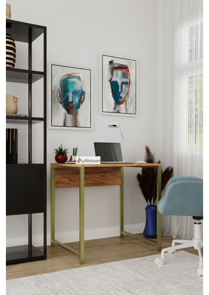 Selin Metal Ayaklı Çalışma Masası – Atlantik Çam Suntalam, Gold Metal Ayak, Modern Ofis & Ev Masası modelleri