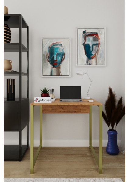 Selin Metal Ayaklı Çalışma Masası – Atlantik Çam Suntalam, Gold Metal Ayak, Modern Ofis & Ev Masası fırsatları