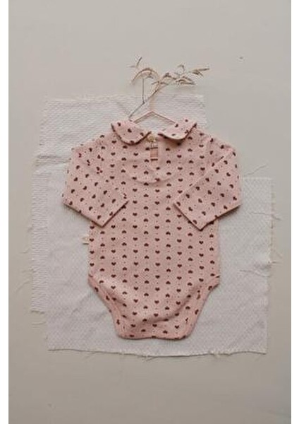 Kalp Baskılı Unisex Bebe Yaka Alt Üst Takım Rahat Kullanım için Tasarlandı