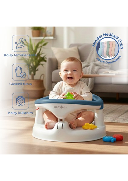 Yandan Açılır Banyo ve Mama Oturağı & Minder 2'li Set İndigo Mavi