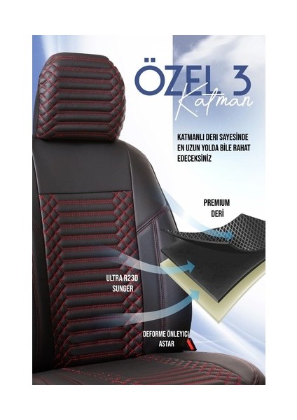 Aldysm Mercedes Cls Lüx Full Deri Oto Koltuk Kılıfı Ön Arka Takım (Exclusive) Siyah Kırmızı fırsatları