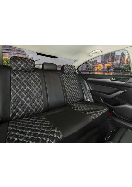 Aldysm Dacia Sandero Lüx Yarı Deri Oto Koltuk Kılıfı Ön Arka Takım Istanbul Serisi Siyah Beyaz fiyatları