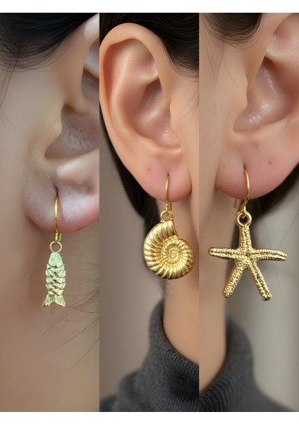 Trend Sembol Figürlü 3’lü Kadın Küpe Set