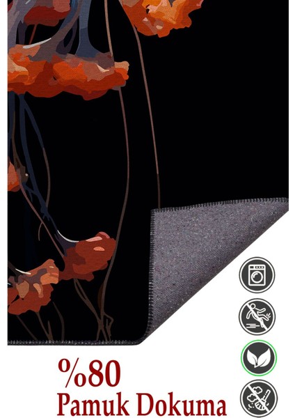 Mars 42 Modern Stil Siyah Deniz Anası Salon Halısı Pelüş Halı Yıkanabilen Dekoratif Halı