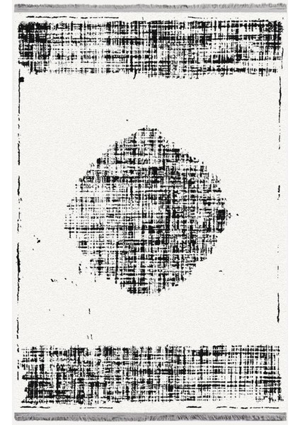 Mars 2088 Beyaz ve Gri Tonlarında Otantik Desen Kaymaz Taban Dekoratif Halı