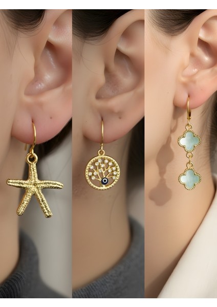 Trend Sembol Figürlü 3’lü Kadın Küpe Set