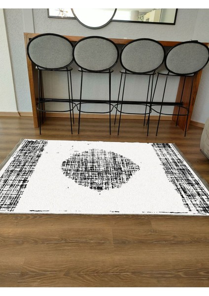 Mars 2088 Beyaz ve Gri Tonlarında Otantik Desen Kaymaz Taban Dekoratif Halı