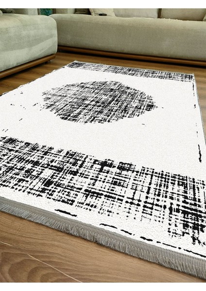 Mars 2088 Beyaz ve Gri Tonlarında Otantik Desen Kaymaz Taban Dekoratif Halı