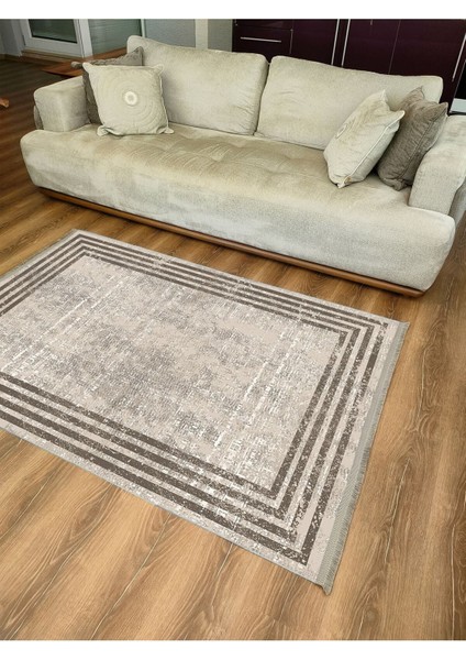 Mars Serisi Kahve Tonlarında Çizgili Etnik Desen Kaymaz Taban Şönil Halı fırsatları