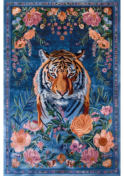 Floral Kaplan Temalı Çok Renkli Dokuma Taban Halı Salon Halısı Çocuk Halısı