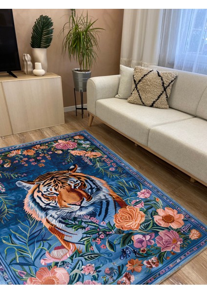 Floral Kaplan Temalı Çok Renkli Dokuma Taban Halı Salon Halısı Çocuk Halısı modelleri