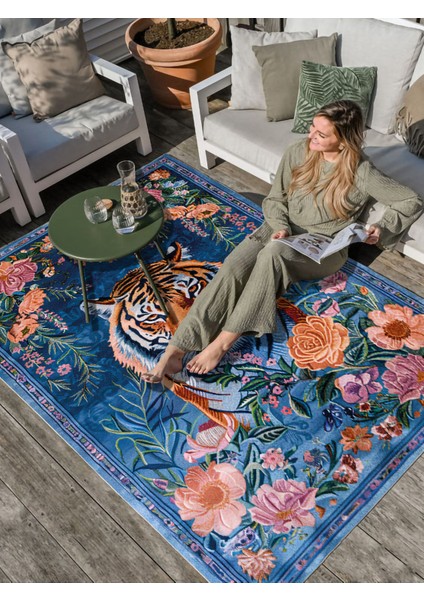 Floral Kaplan Temalı Çok Renkli Dokuma Taban Halı Salon Halısı Çocuk Halısı indirimleri