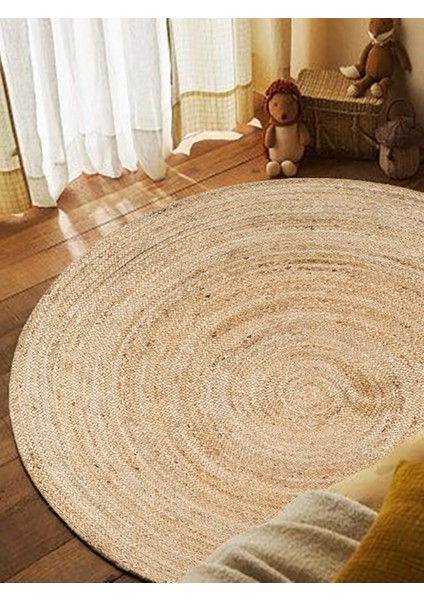Boho 939 Doğal Hasır Jüt Desenli Örgü Yuvarlak Natural Çift Taraflı Halı fırsatları