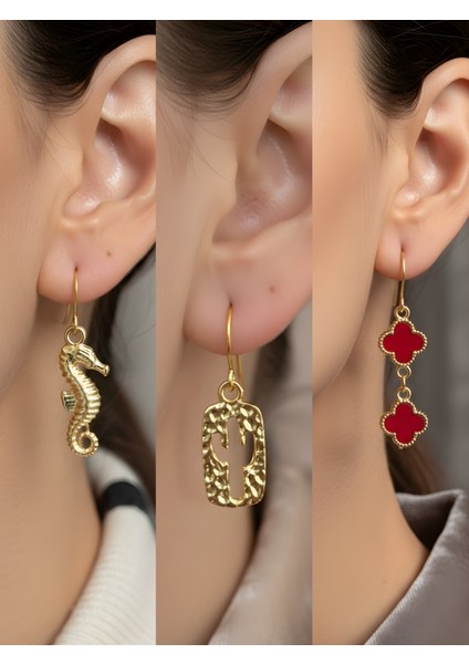 Trend Sembol Figürlü 3’lü Kadın Küpe Set