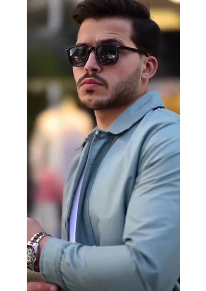 Slimfit Kesim Erkek Yakalı Fermuarlı Mevsimlik Mont-Su Yesili fiyatları