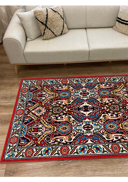 Mars Halı Kırmızı Turkuaz Temalı Geleneksel Motifli Salon Halısı Mutfak Halısı 2264 fırsatları