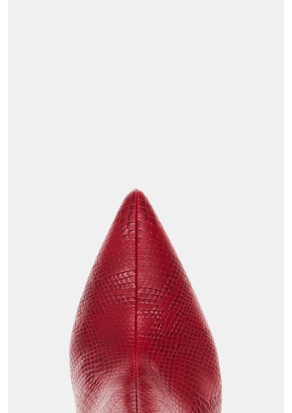 The Revival Ornamet Kadın Kırmızı Yılan Baskılı Topuklu Çizme indirimleri