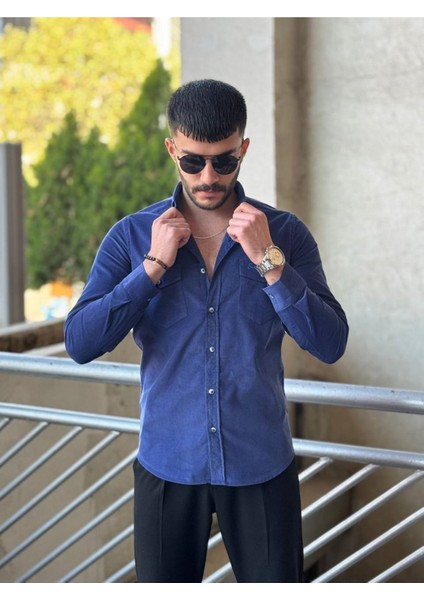 Slimfit Kesim Erkek Kadife Kumas Cift Cepli Gömlek-Saks fiyatları