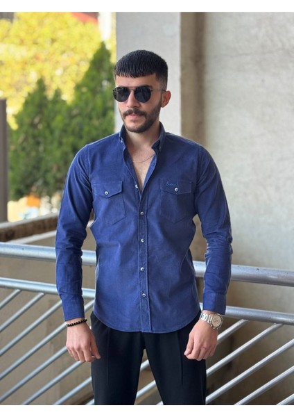 Slimfit Kesim Erkek Kadife Kumas Cift Cepli Gömlek-Saks fırsatları