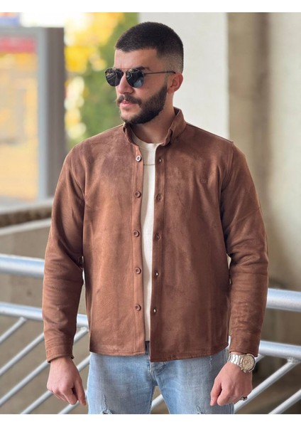 Slimfit Kesim Erkek Düz Desen Süet Gömlek-Kahve indirimleri