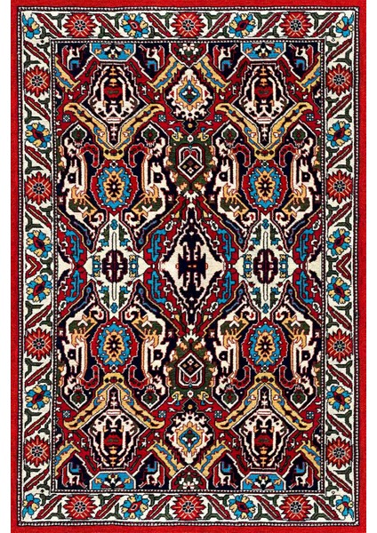 Mars Halı Kırmızı Turkuaz Temalı Geleneksel Motifli Salon Halısı Mutfak Halısı 2264