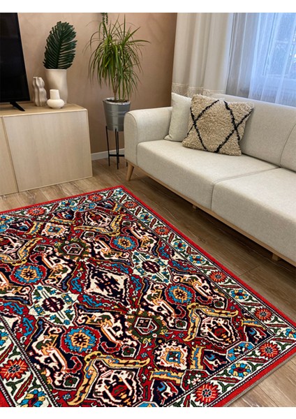 Mars Halı Kırmızı Turkuaz Temalı Geleneksel Motifli Salon Halısı Mutfak Halısı 2264 fiyatları