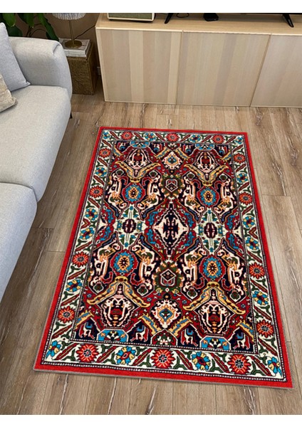 Mars Halı Kırmızı Turkuaz Temalı Geleneksel Motifli Salon Halısı Mutfak Halısı 2264 modelleri