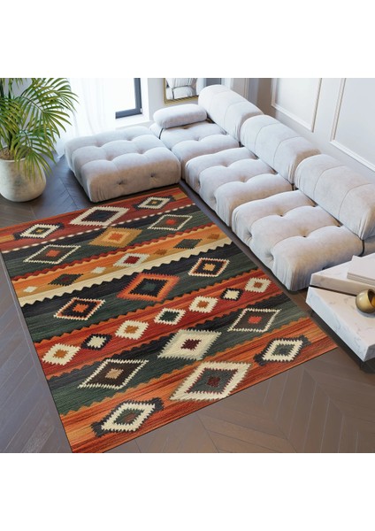 Mars 203 Çok Renkli Bej Otantik Etnik Desen Kaymaz ve Dokuma Taban Dekoratif Halı fiyatları