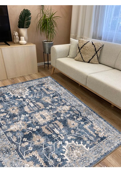 Mars Halı Osmanlı Eskitme Desenli Mavi Zeminli Salon Halısı MARS2259 fiyatları