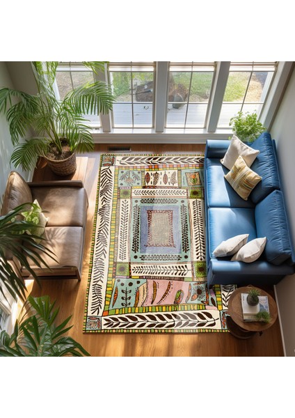 Floral Bej Tonlarında Pastel Botanik Tema Dokuma Taban Salon Halısı Çocuk Halısı Mars 255 modelleri