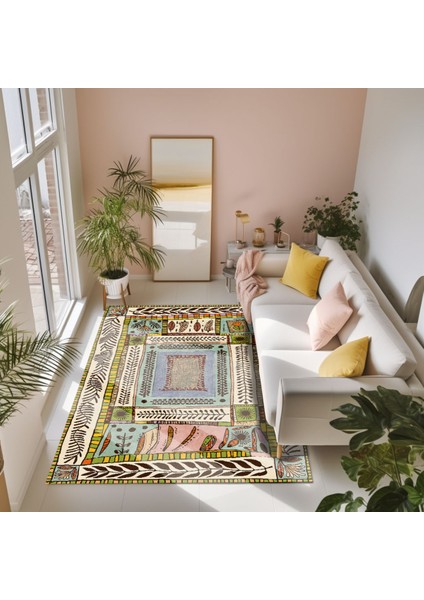 Floral Bej Tonlarında Pastel Botanik Tema Dokuma Taban Salon Halısı Çocuk Halısı Mars 255 fırsatları