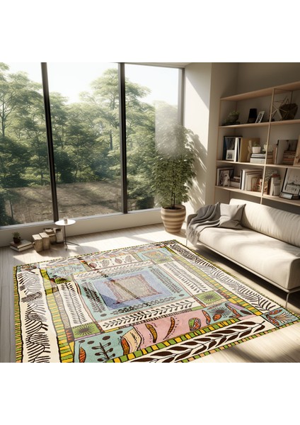 Floral Bej Tonlarında Pastel Botanik Tema Dokuma Taban Salon Halısı Çocuk Halısı Mars 255 indirimleri