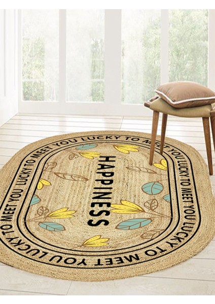 Boho 988 Jüt Hasır Etnik Desenli Oval Jüt Örme Doğal Hasır Natural Oval Halı