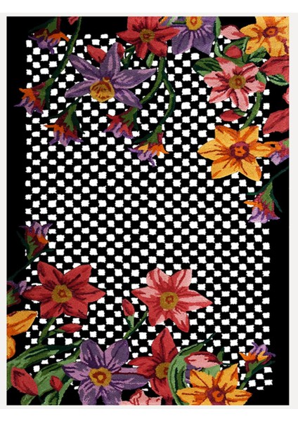 Çok Renkli Siyah Üzerine Çiçek Denli