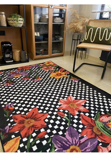 Çok Renkli Siyah Üzerine Çiçek Denli indirimleri