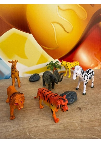 Vahşi Hayvanlar 6'lı Set Fil, Zürafa, Çita, Aslan, Zebra, Kaplan Oyuncak Hayvan 3 Adet Aksesuarlı fiyatları