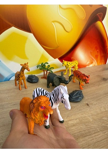 Vahşi Hayvanlar 6'lı Set Fil, Zürafa, Çita, Aslan, Zebra, Kaplan Oyuncak Hayvan 3 Adet Aksesuarlı modelleri