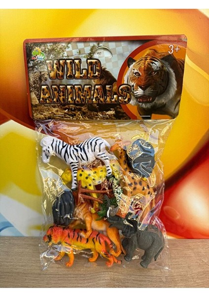 Vahşi Hayvanlar 6'lı Set Fil, Zürafa, Çita, Aslan, Zebra, Kaplan Oyuncak Hayvan 3 Adet Aksesuarlı indirimleri